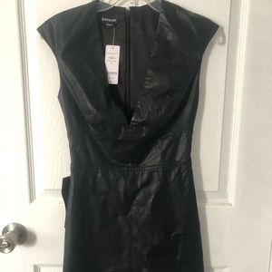 Black leather mini dress by Bebe NWT